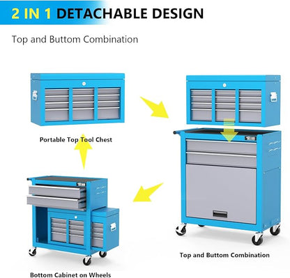 TUFFIOM 8-Drawer Rolling Tool Chest w/Lock, Tool Storage Cabinet w/Wheels - Image 3