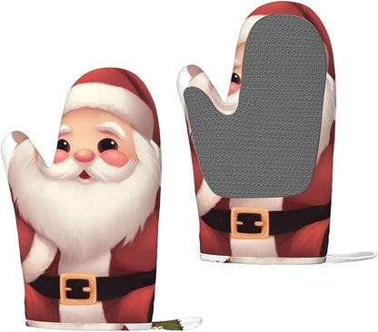 Cute Santa Claus Print Oven Mitts Set of 2, Heat Resistant Silicone Oven by Unknown