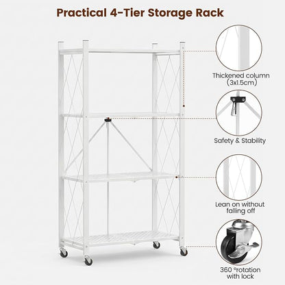 ALANNG 4 Tier Folding Storage Shelf on Wheels, Heavy Duty Metal Rolling Cart | - Image 10