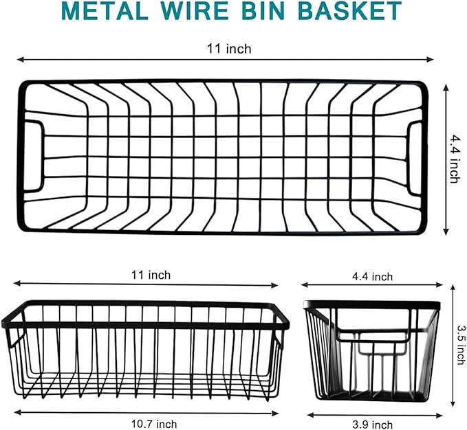 SheeChung Hanging Wall Wire Baskets, Portable Metal Wall Mount Basket | 3 Pack - Image 2