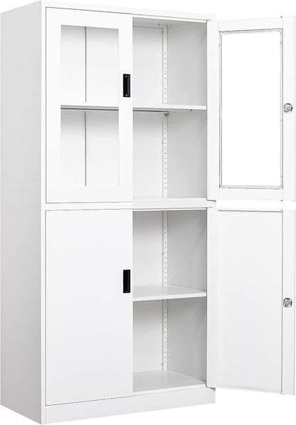 SISESOL Storage Cabinet with Glass Doors and Shelves, Freestanding Kitchen by SISESOL