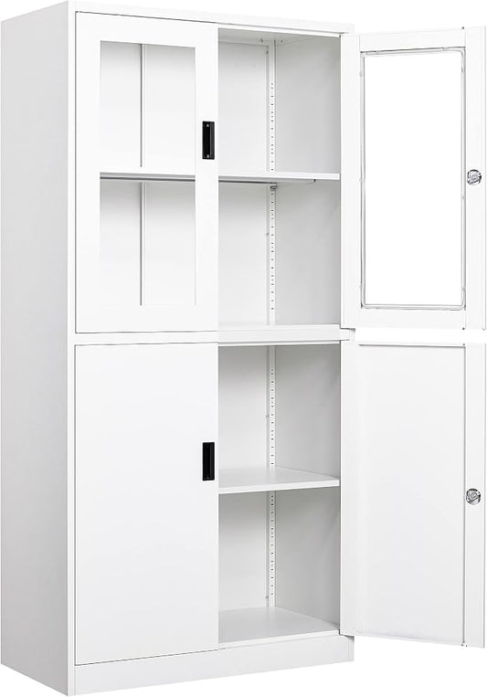 SISESOL Storage Cabinet with Glass Doors and Shelves, Freestanding Kitchen by SISESOL