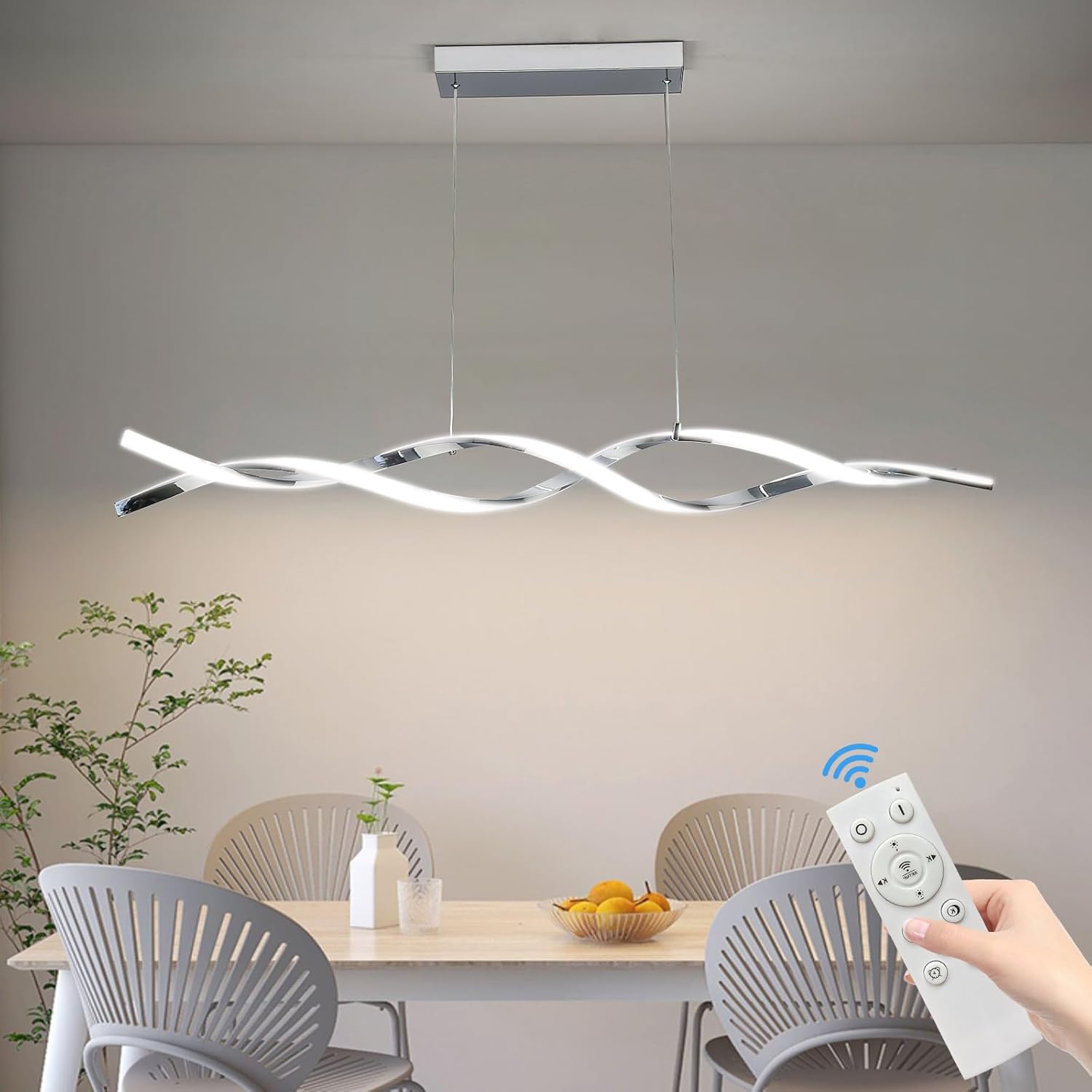 Modern Ceiling Chandelier Light, Acrylic Anti Flicker Pendant Lamp with Remote Control Dimmable 3 Color Mode & Brightness (Warm Cool Neutral Light) for Kitchen Bar