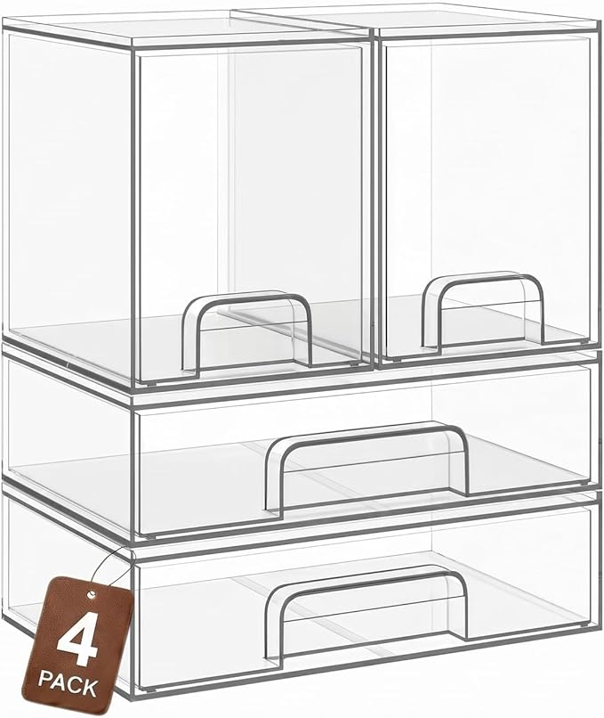 Clear Stackable Storage Drawers, Baby Bottle Organizer, Easily-Access Makeup by TIPGO