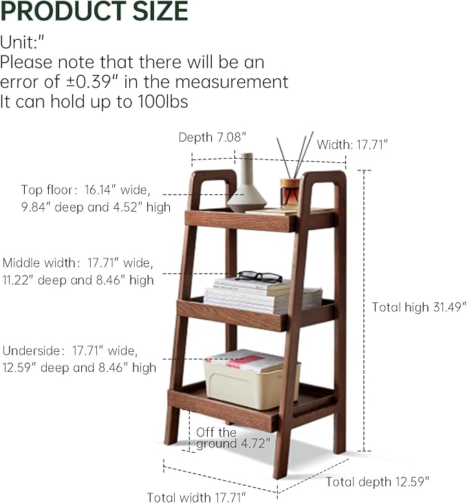 100% Solid Oak 3 Tier Ladder Shelf, Small Bookshelf, Ladder Bookshelf, Bookcase - Image 2