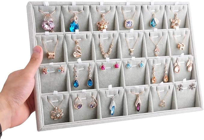 Oirlv Velvet Jewelry Tray 24 Grid liner Pendant Earrings Organizer Storage - Image 5