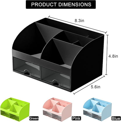 COMFYROOM Desk Organizer with 6 Compartments and 2 Drawers, Plastic Makeup - Image 2