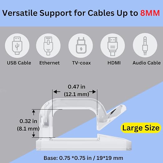 100 PCS 3/4” Adhesive Cable Wire Clips Clear, Cable Staples Outdoor Christmas - Image 3