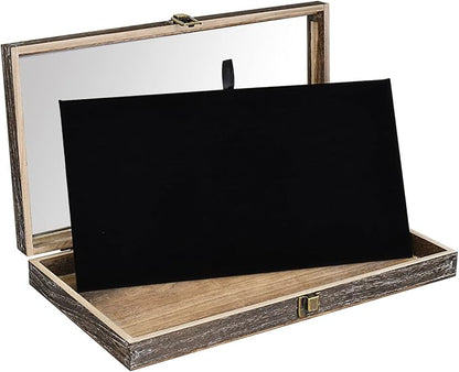 MOOCA Wooden Jewelry Display Case Tempered Glass Top Lid, Gemstone Display Case by Mooca