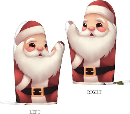 Cute Santa Claus Print Oven Mitts Set of 2, Heat Resistant Silicone Oven - Image 2