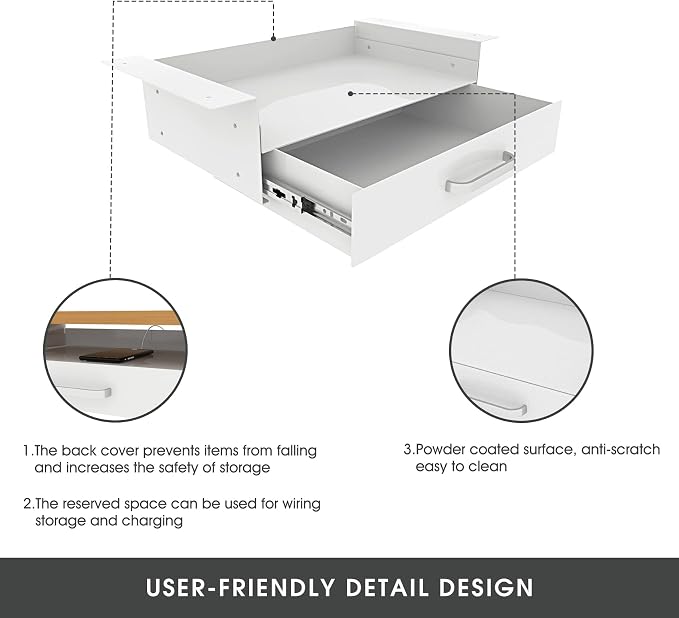 GOME White Under Desk Drawer Storage - Image 5