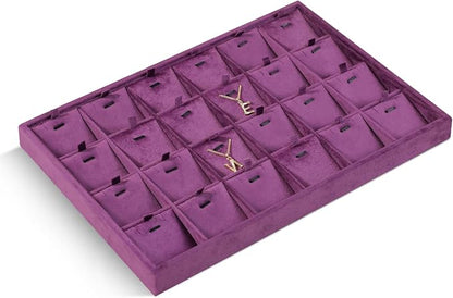 Velvet Necklace Display Tray, Stackable 24 Grid Insert Pendant Necklaces - Image 4