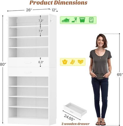 Aheaplus Tall Shoe Cabinet, 10 Tiers Wood Shoe Rack, Vertical Shoe Storage - Image 2