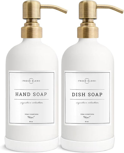 Vine Creations White Glass Soap Dispenser, 2 Pack Kitchen Soap Dispenser Set by VineCreations