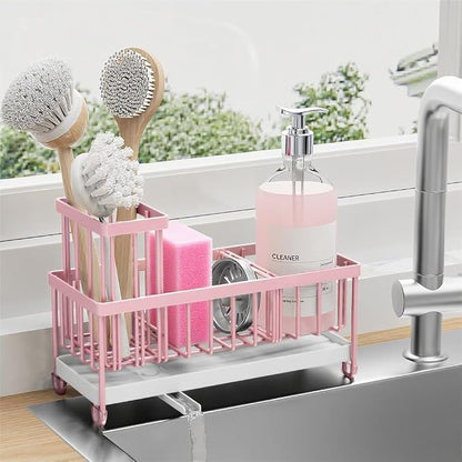 Cisily Pink Sponge Holder for Kitchen Sink, Sink Caddy Organizer by CISILYHOMELIFE