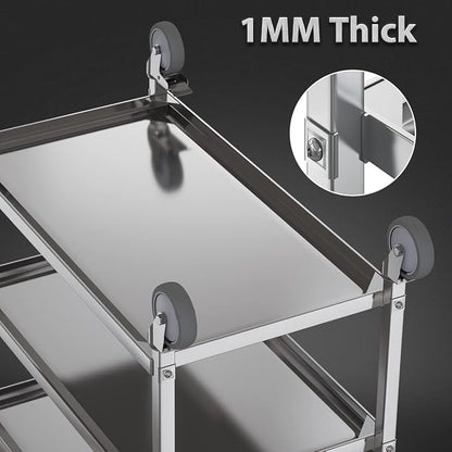 3 Shelf Stainless Steel cart, 400 lbs, 1MM Thick，Serving cart - Image 3