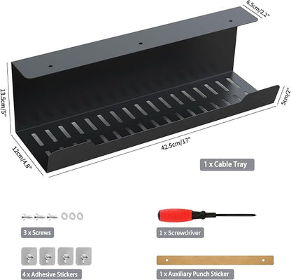VIDOR Under Desk Cable Management Tray 1-Pack, No Drill Alloy Steel, Wire - Image 2