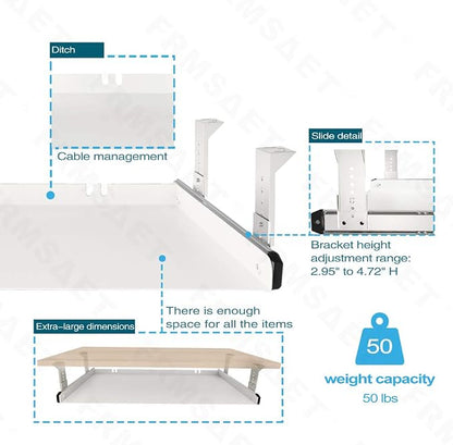 FRMSAET Under Desk Keyboard Tray Heavy-Duty All-Metal Material 20/24/30 inches - Image 2
