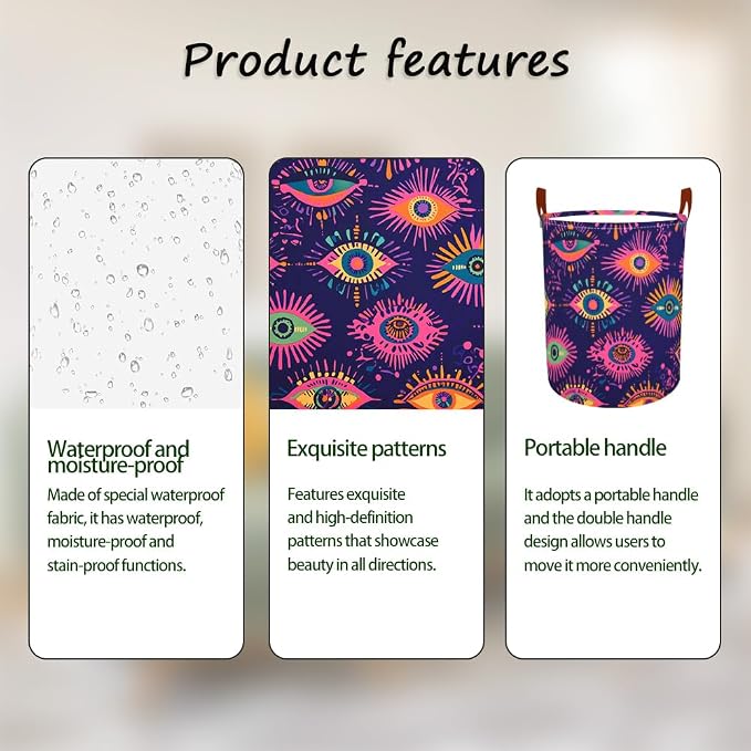Laundry Baskets 15.7x19.7 Inch Large Colorful Eye Pattern Collapsible Laundry - Image 2