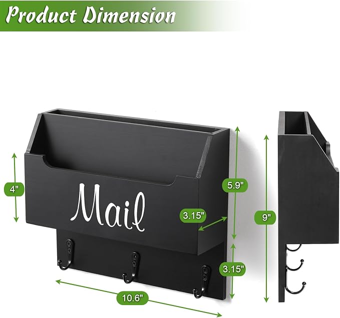 DRASTAR Mail Organizer Wall Mounted, Wooden Mail Sorter & Key Holder - Image 3