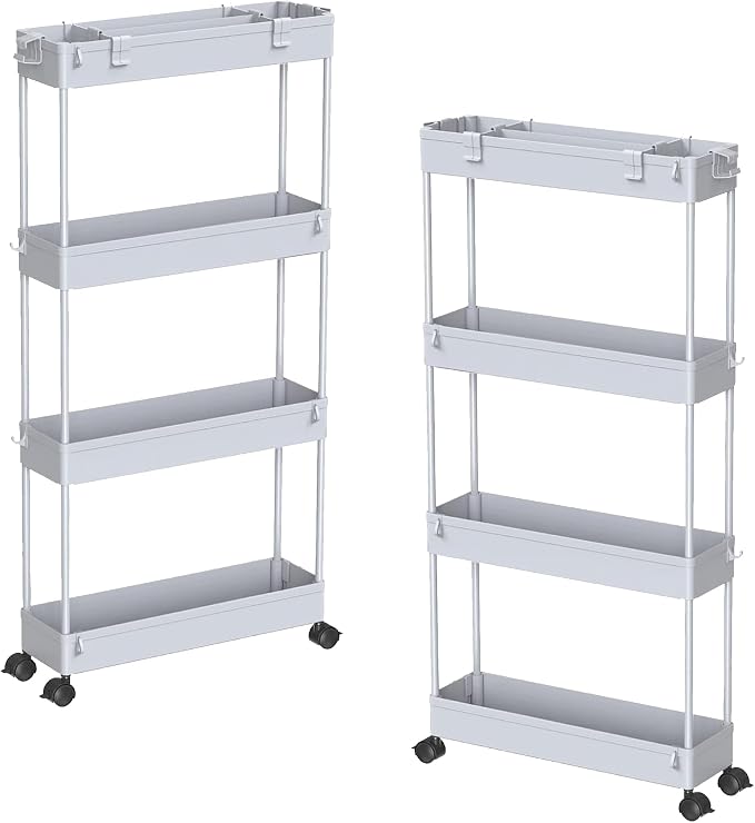 SPACELEAD 2-piece Set Slim Storage Cart 3 Tier, Bathroom Organizer Rolling by Home