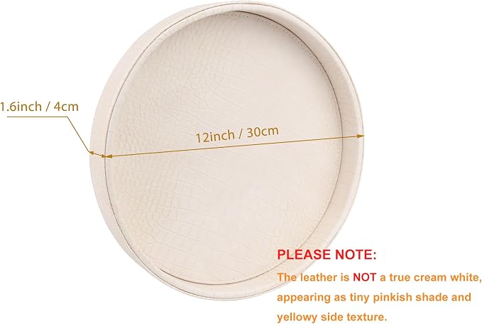 HofferRuffer Faux Leather Round Serving Tray, Vegan Croco Leather Decorative - Image 2