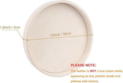 HofferRuffer Faux Leather Round Serving Tray, Vegan Croco Leather Decorative - Image 2