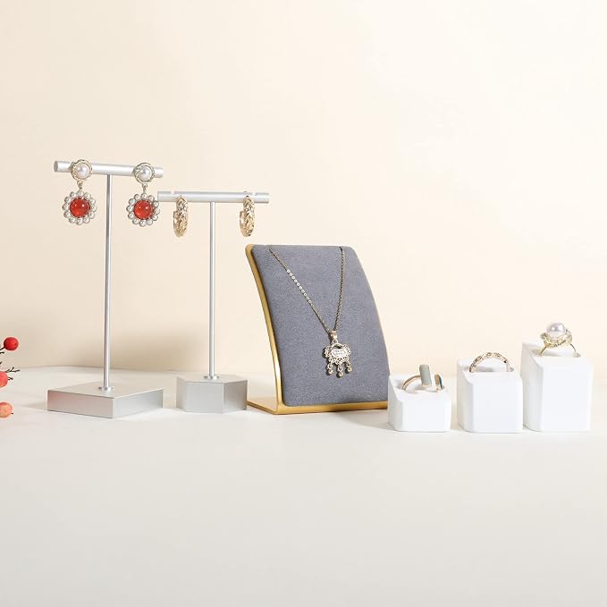 GemeShou Grey Necklace display stand, Velvet Jewelry necklace display holder - Image 3