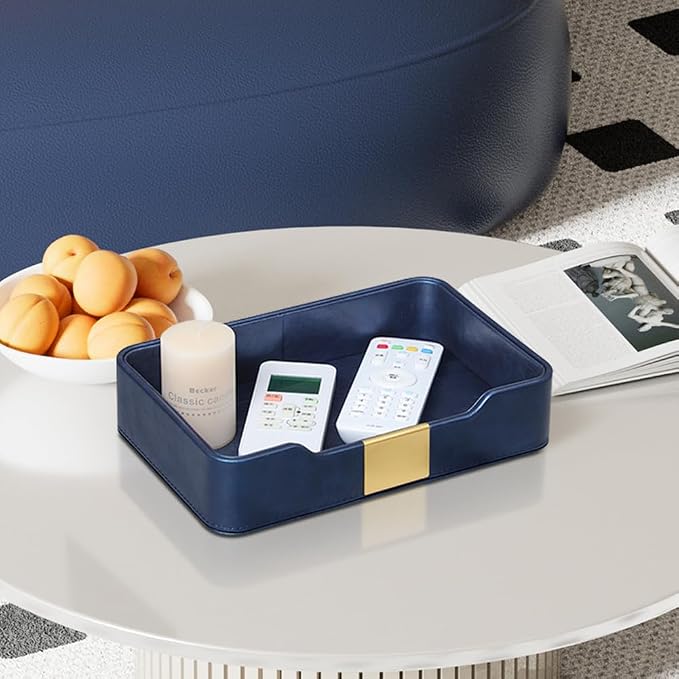 PU Leather Valet Tray with Gold Accent, Decorative Nightstand Organizer Desk - Image 2