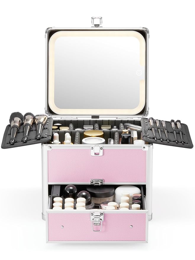 Qislee Makeup Box with Drawer and A Detachable Lighted Mirror, Waterproof by Qislee