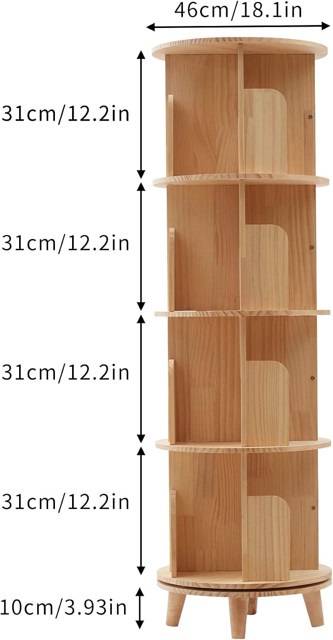 4 Tiers Rotating Bookshelf 360 Display Floor Standing Storage Rack - Image 3