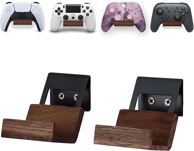 NIRVASH Walnut Controller Wall Mount, Wood Game Controller Holder Stand & by TechVibeJoy