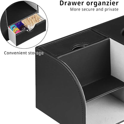 YAPISHI Tissue Box Cover with Storage Tray and Drawer, PU Leather Square Tissue - Image 5
