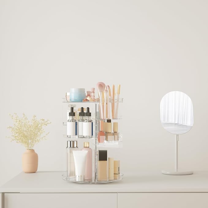 Rotating Makeup Organizer, DIY 8 Adjustable Layers Spinning Skincare Organizer - Image 4