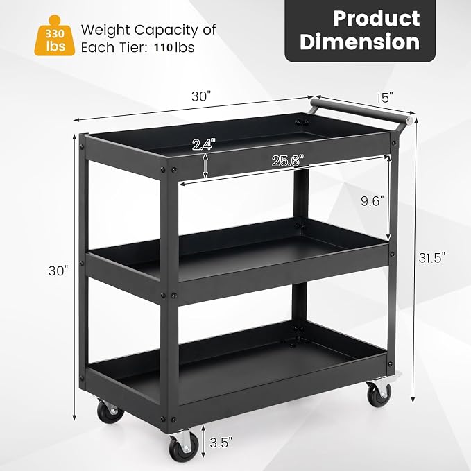 Goplus 3-Tier Utility Cart, Heavy Duty Commercial Service Tool Cart w/Lockable - Image 5