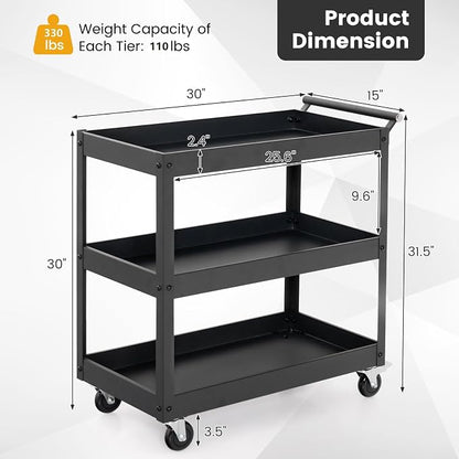 Goplus 3-Tier Utility Cart, Heavy Duty Commercial Service Tool Cart w/Lockable - Image 5