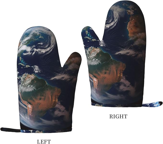 Earth Print Oven Mitts Set of 2, Heat Resistant Silicone Oven Mittens Gloves - Image 2