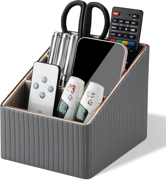 KINGFOM 3 Slot PU Leather Remote Controller Holder, Home Sundries Storage Box - Image 3