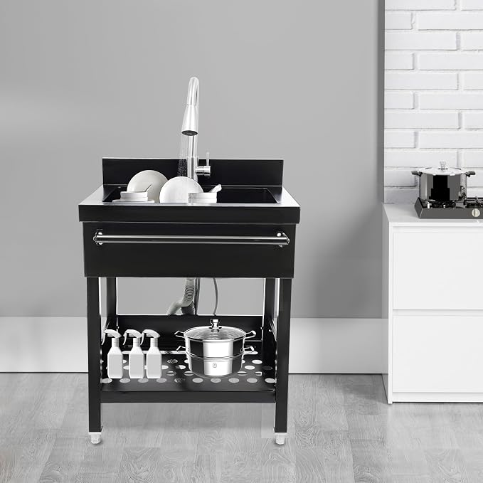 Stainless Steel Utility Sink, Free Standing Single Bowl Kitchen Sink - Image 8