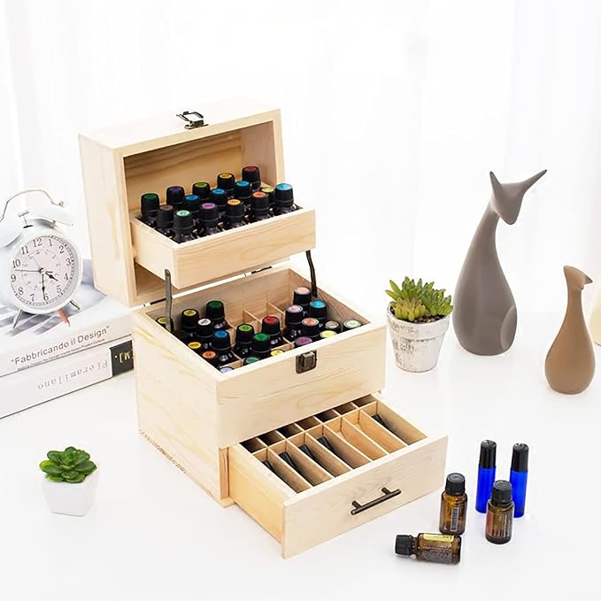 3 Tiers Essential Oil Storage Box, Wooden Perfume Bottle Display Organizer Case - Image 4