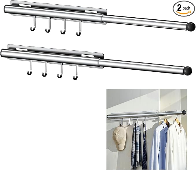 Lewondr 12" Valet Rod for Closet Pull Out, 2 Pack | Adjustable, Heavy Duty by Lewondr
