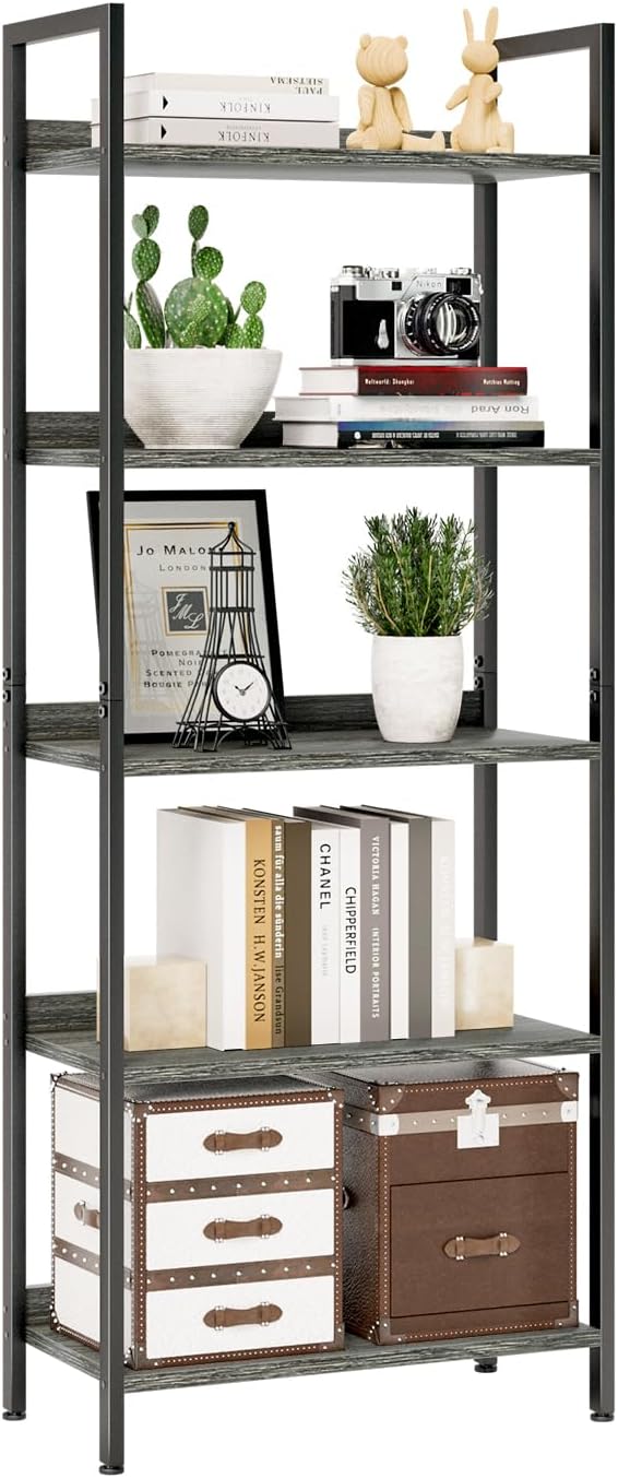 NUMENN Bookshelf, 5 Tier Freestanding Shelving Unit, Dark Grey | Metal Frame & by NUMENN