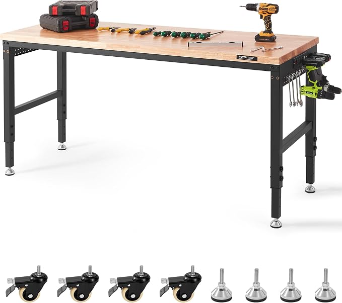 VEVOR Workbench for Garage 72" Adjustable Workbench, Heavy-Duty Hardwood by VEVOR