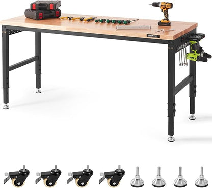 VEVOR Workbench for Garage 72" Adjustable Workbench, Heavy-Duty Hardwood by VEVOR