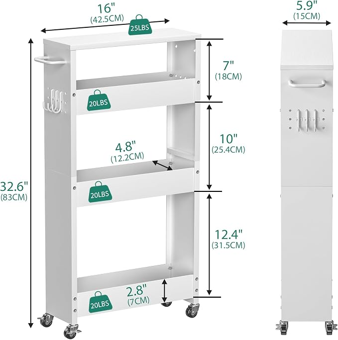 Slim Storage Cart, 4-Tier Kitchen Rolling Cart Narrow Storage Cabinet - Image 4