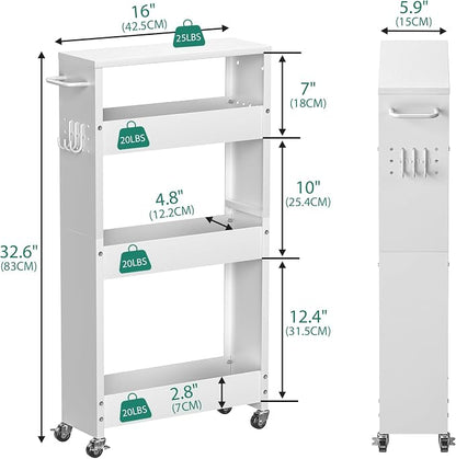 Slim Storage Cart, 4-Tier Kitchen Rolling Cart Narrow Storage Cabinet - Image 4