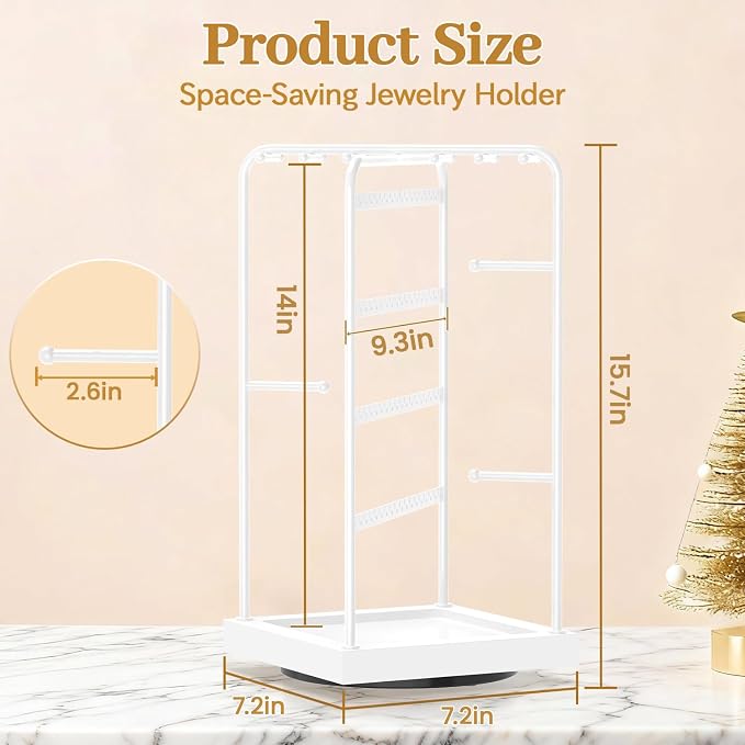 MODOWEY Earring Necklace Holder Organizer Wood Rotating Jewelry Tree, Spinning - Image 6