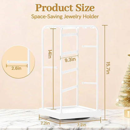 MODOWEY Earring Necklace Holder Organizer Wood Rotating Jewelry Tree, Spinning - Image 6