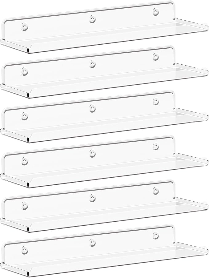 Lifewit Floating Shelves for Wall, 6 Pack 15" Clear Acrylic Shelf Room Decor by Lifewit