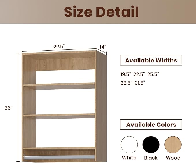 ROOMTEC 22.5" Medium Hanging Closet Unit, Modular Closet System - Image 2